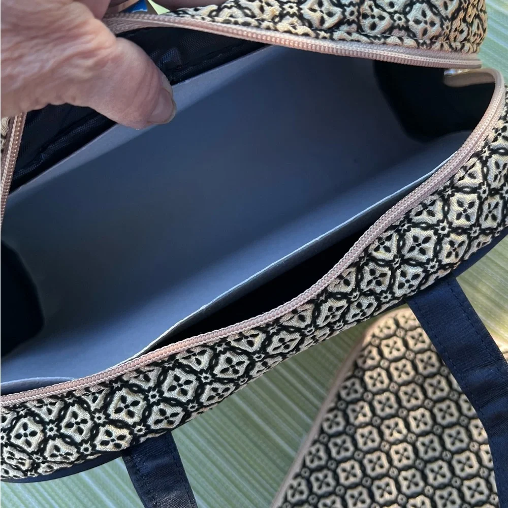 COSMETIC Bag Set NEW Black & Tan with Pattern